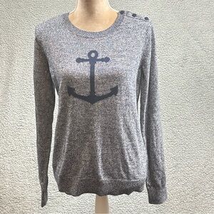 Nautica Gray and Navy Marled Knit Sweater
